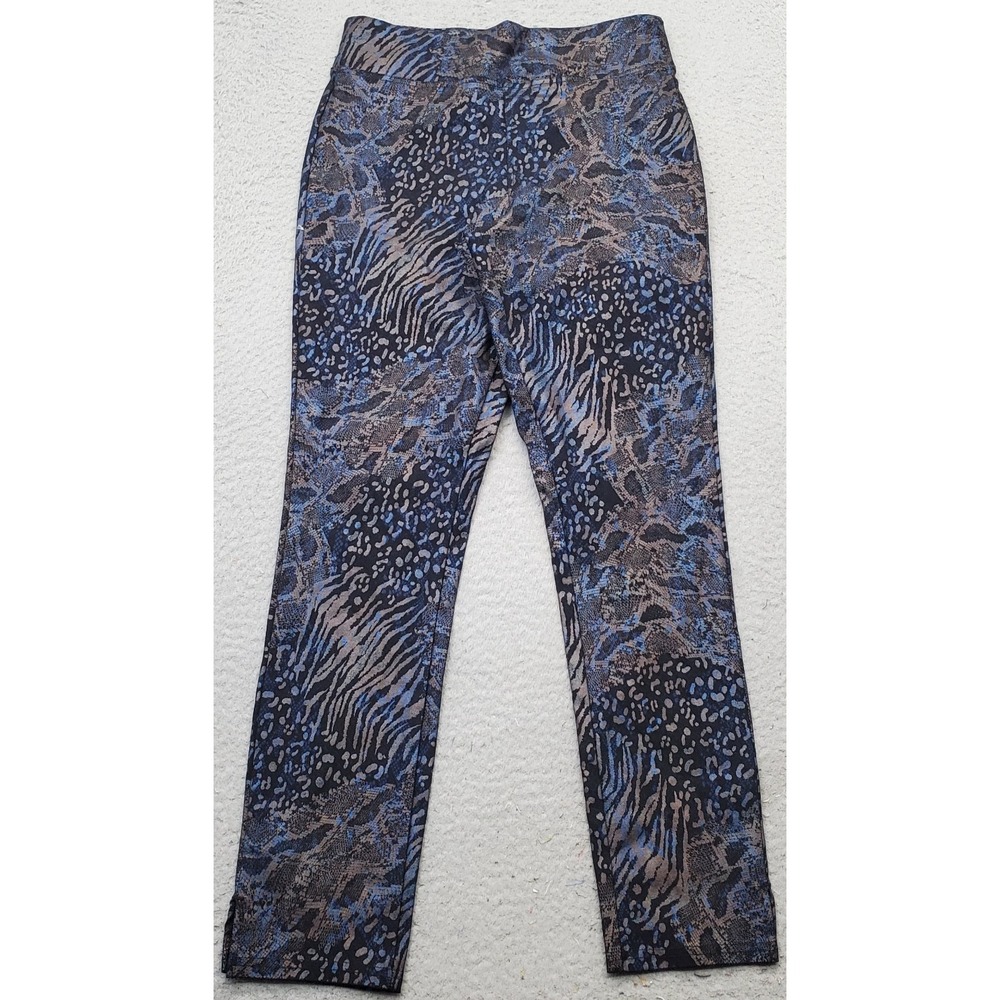 HUE Leggings Women Small Multi Rayon Leopard Print Stretch Ankle Slit Pull On
